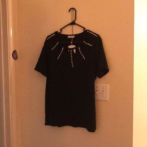 Sexy designer Gamiss black shirt w/pearls